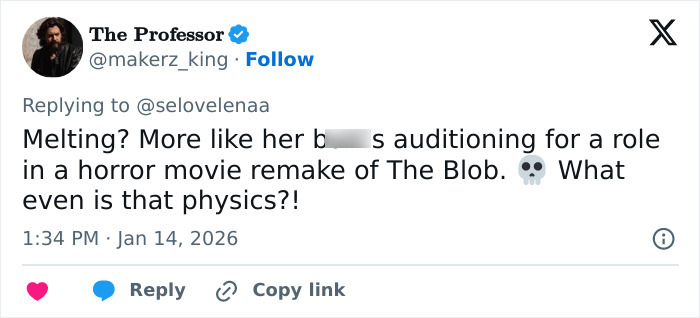 Tweet from The Professor reacting to Kylie Jenner&rsquo;s Golden Globes seat photo, sparking heated online debate.