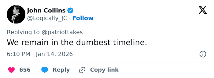 Tweet by John Collins criticizing a Mar-a-Lago event with people in dog masks and old-time costumes.