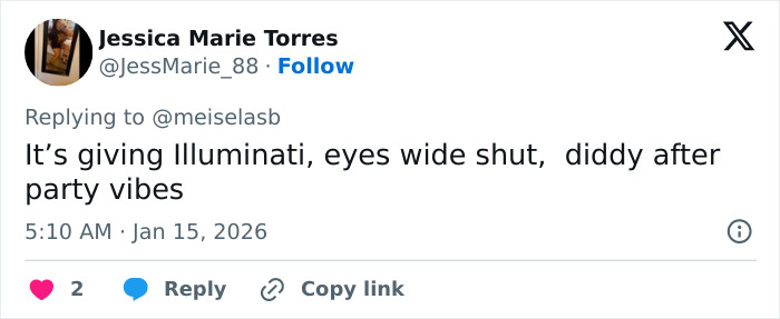 Twitter reply describing a Mar-a-Lago event with people in dog masks and old-time costumes as Illuminati and Eyes Wide Shut vibes.