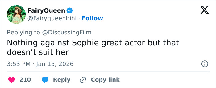Tweet criticizing Sophie Turner&rsquo;s portrayal in the ripped Lara Croft transformation for the Tomb Raider film.