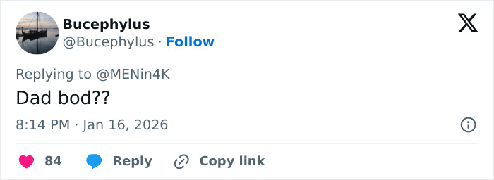 Screenshot of a social media reply questioning Peter Claffey's body with the comment Dad bod in a Knight of the Seven Kingdoms review.