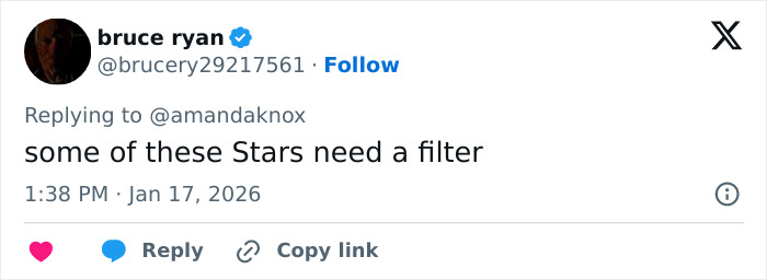 Tweet reply to Amanda Knox about stars needing a filter, highlighting Amanda Knox slamming Matt Damon over cancel culture.