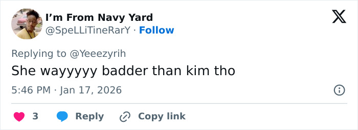 Screenshot of a tweet praising Bianca Censori&rsquo;s unexpected talent, highlighting her wearing pants and breaking the internet.