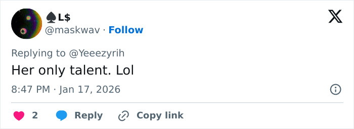 Tweet on social media featuring a comment about Bianca Censori&rsquo;s unexpected talent breaking the internet.