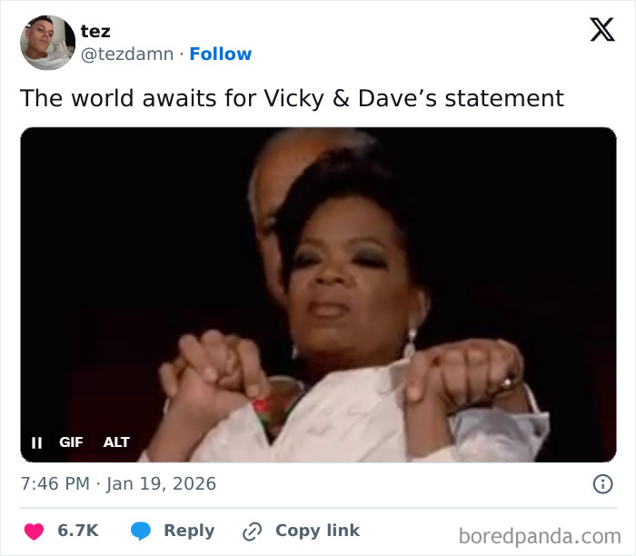 Alt text: Woman clasping hands with a serious expression, symbolizing reactions to Victoria Beckham spotlight memes at wedding.