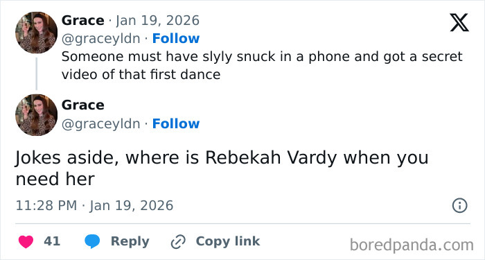 Screenshot of a tweet joking about Victoria Beckham stealing the spotlight at her son’s wedding, sparking meme creation.