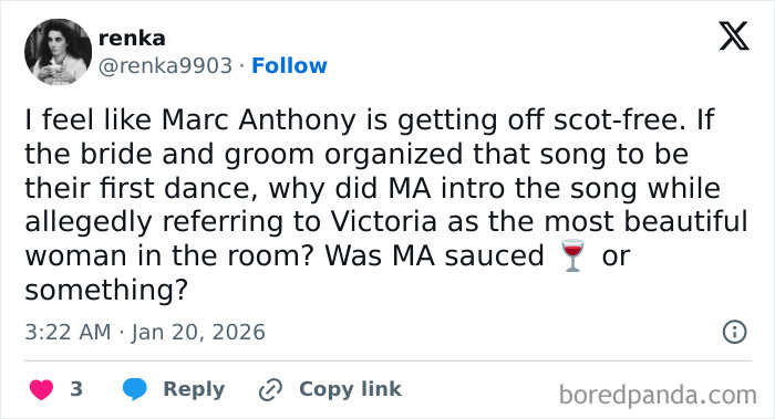 Tweet discussing reactions to Victoria Beckham stealing the spotlight at her son’s wedding and related memes.