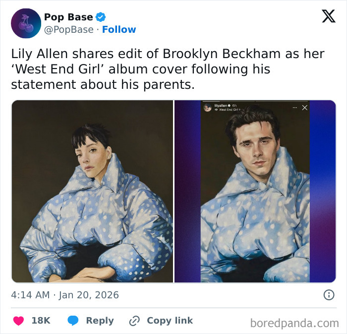 Victoria Beckham wearing a stylish blue polka dot jacket, drawing attention at a high-profile wedding event.