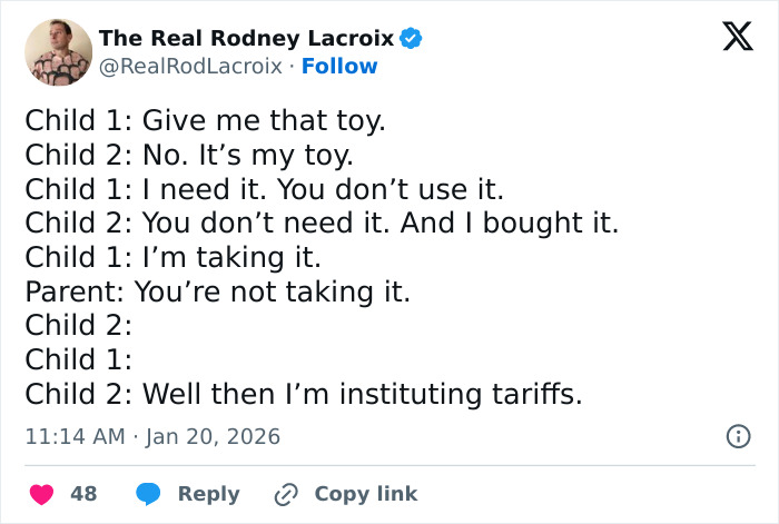 Tweet showing a humorous conversation between children and parent, relatable content for dads and husbands about family life.