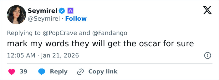 Tweet by Seymirel discussing Oscar predictions, related to Margot Robbie&rsquo;s on-set relationship with Wuthering Heights co-star Jacob Elordi.