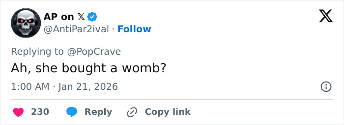 Tweet discussing Meghan Trainor&rsquo;s secret surrogate baby with a skeptical comment about buying a womb.