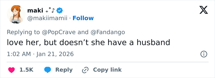 Screenshot of a tweet discussing Margot Robbie's on-set relationship with Wuthering Heights co-star Jacob Elordi sparking rumors.