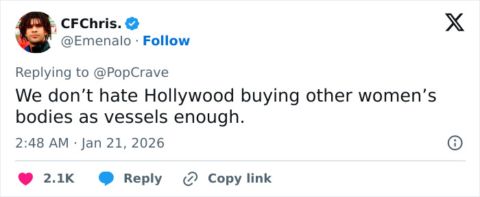 CFChris tweeting about Hollywood using other women&rsquo;s bodies as vessels, sparking reactions to Meghan Trainor&rsquo;s secret surrogate baby.