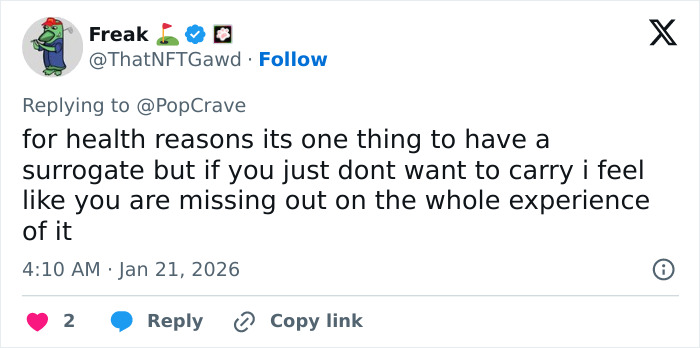 Tweet discussing opinions on Meghan Trainor's secret surrogate baby and the experience of surrogacy.