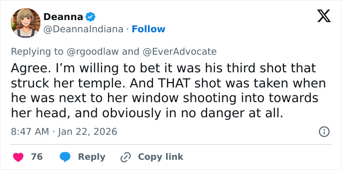 Tweet discussing details of a shooting incident related to Renee Good&rsquo;s autopsy revealing harrowing final moments.