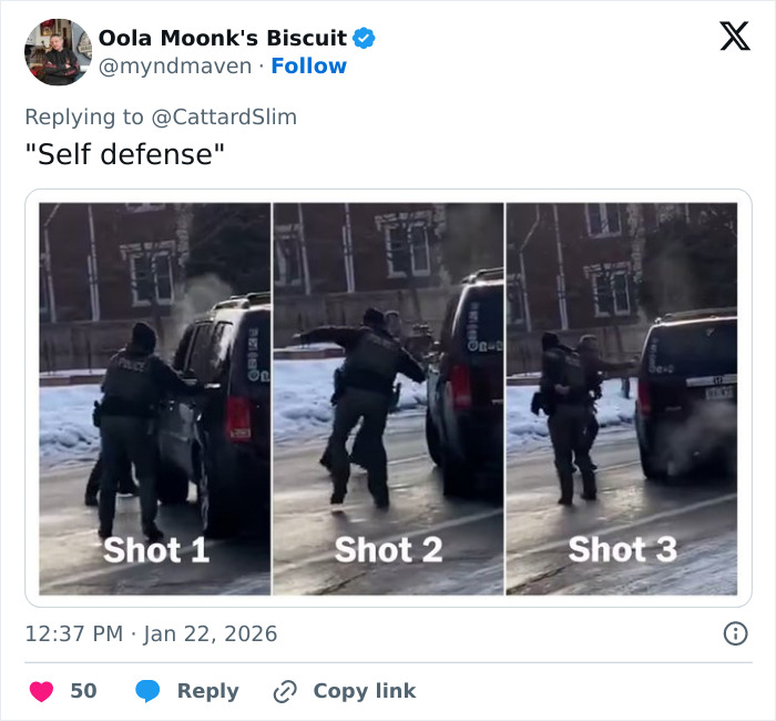 Police officer in a sequence of shots near a vehicle, relating to autopsy details of Renee Good&rsquo;s final moments.
