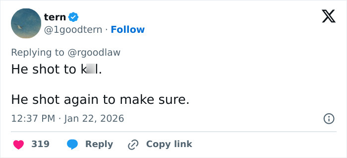 Tweet screenshot showing a disturbing message related to autopsy released by Renee Good&rsquo;s family revealing final moments details.