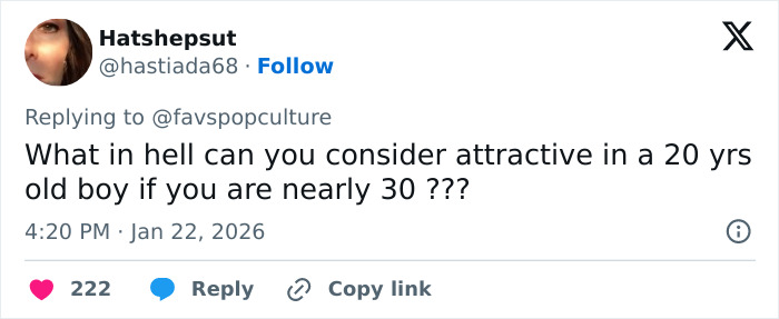 Tweet discussing age perception and attractiveness related to Cruz Beckham's outing with mom lookalike girlfriend.