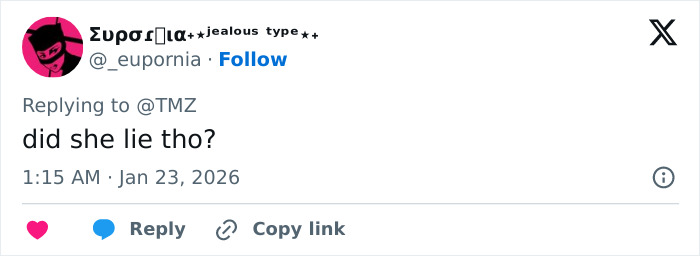 Screenshot of a social media reply questioning truthfulness in the British actress Jameela Jamil and Blake Lively controversy.