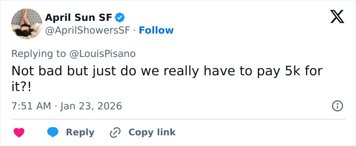 Twitter user April Sun SF questions paying 5k for Jaden Smith's Christian Louboutin collection in an online roast. Twitter user April Sun SF questions paying 5k for Jaden Smith's Christian Louboutin collection in an online roast.