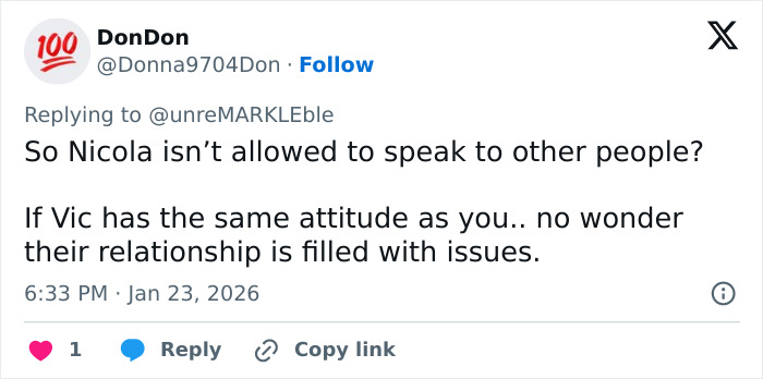 Tweet discussing tense exchange and relationship issues between Victoria Beckham and Nicola Peltz amid public feud.