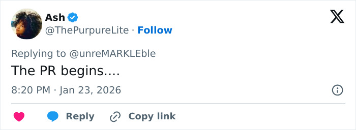 Tweet from Ash commenting on a tense exchange involving Victoria Beckham and Nicola Peltz amid their feud.