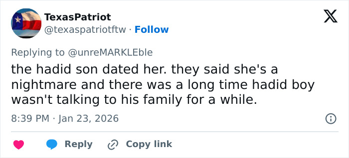 Screenshot of a Twitter reply discussing a feud and calling someone a brat in the tense exchange between Victoria Beckham and Nicola Peltz.