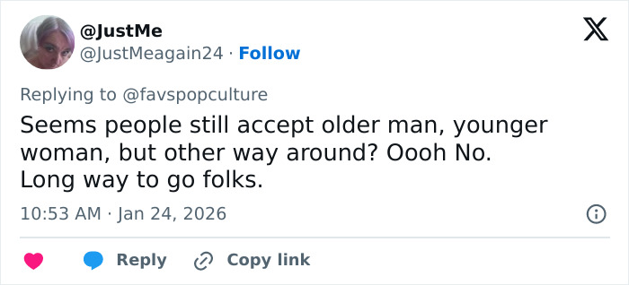 Tweet discussing age gap perceptions related to Cruz Beckham's outing with mom lookalike girlfriend sparking buzz.