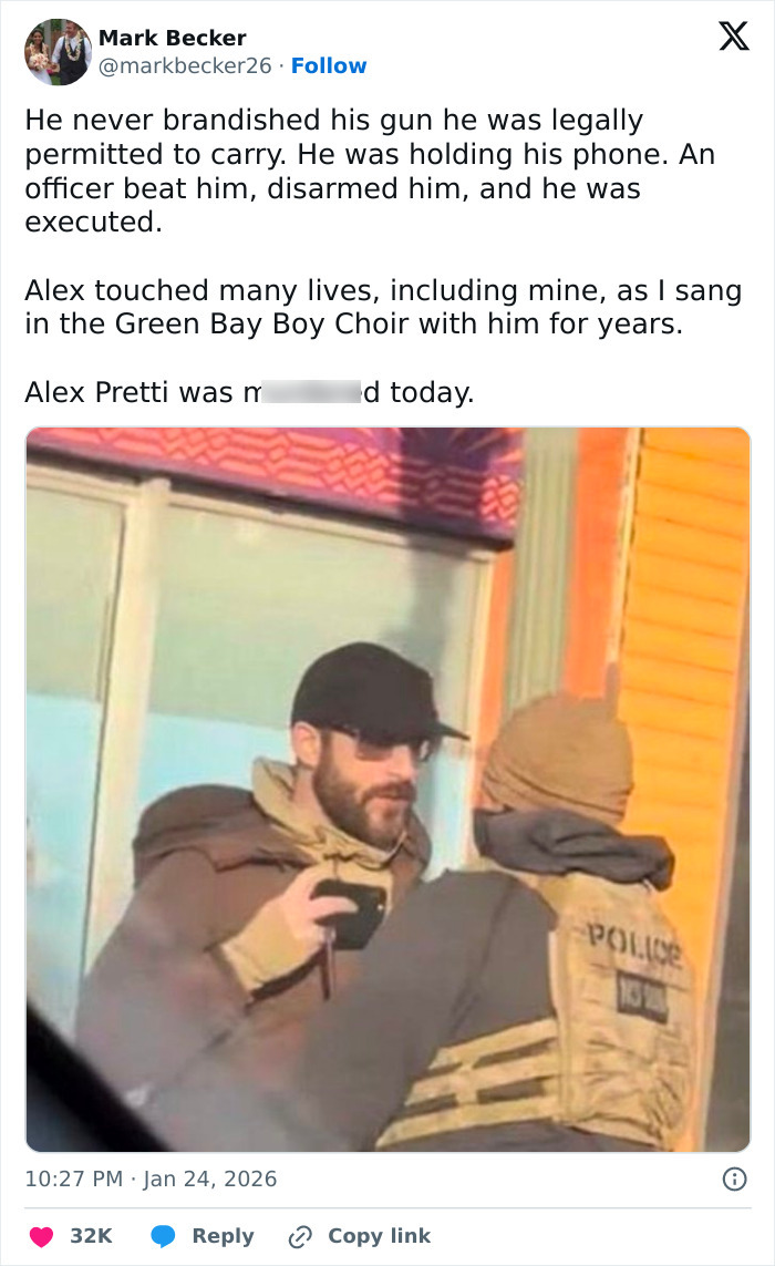 Alex Pretti holding his phone during police encounter in viral clip before his fatal incident sparking online debate. Alex Pretti holding his phone during police encounter in viral clip before his fatal incident sparking online debate.