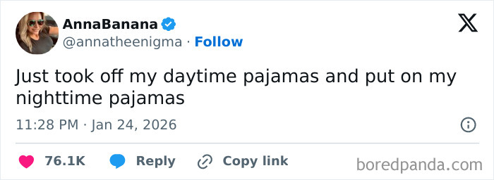 Screenshot of a humorous tweet about switching pajamas, highlighting moments when the internet got way too funny in January.
