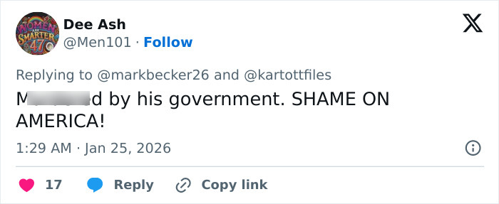 Tweet from Dee Ash expressing outrage related to viral clips of Alex Pretti before his fatal encounter. Tweet from Dee Ash expressing outrage related to viral clips of Alex Pretti before his fatal encounter.