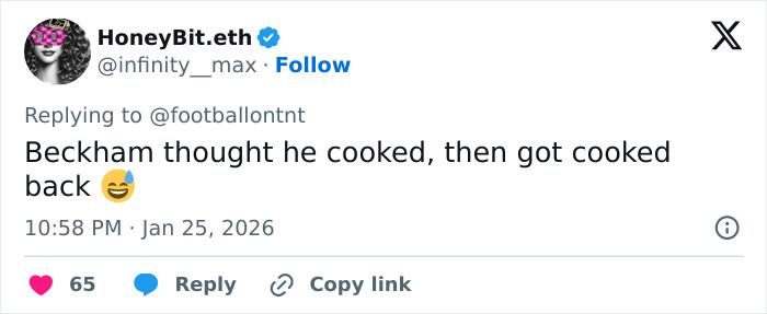 Screenshot of a social media post referencing David Beckham teasing his son amid ongoing family crisis.