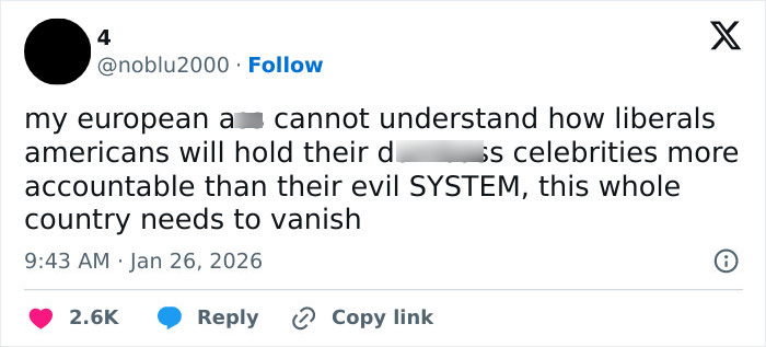 Tweet criticizing American way of thinking about celebrity accountability amid Billie Eilish ICE controversy backlash.
