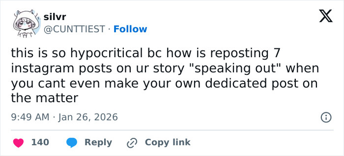Screenshot of a tweet criticizing Billie Eilish's American way of thinking regarding the ICE controversy.