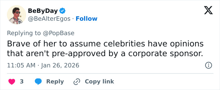 Screenshot of a tweet criticizing celebrity opinions, related to Billie Eilish's American Way Of Thinking and ICE controversy.