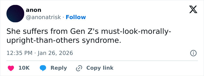 Tweet by anon criticizing Billie Eilish's American way of thinking in response to ICE controversy, with 10K likes.