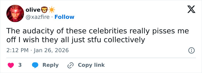 Screenshot of a social media post criticizing celebrities and referencing American Way of Thinking in a heated discussion.