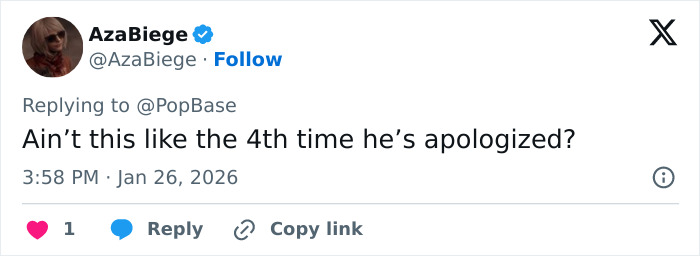 Screenshot of a tweet discussing Kanye West's multiple apologies related to his health battle revealing.