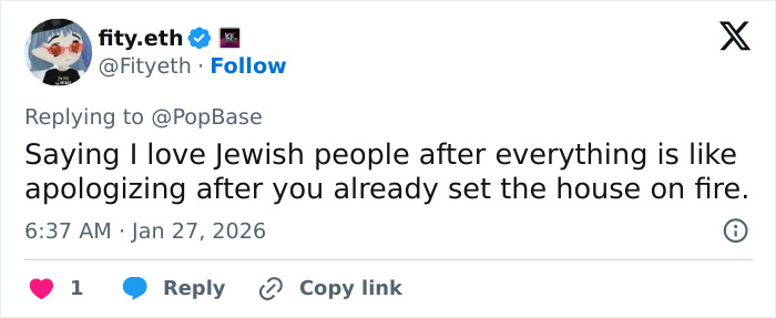 Screenshot of a tweet from user Fity.eth discussing apology and responsibility in a social media reply.