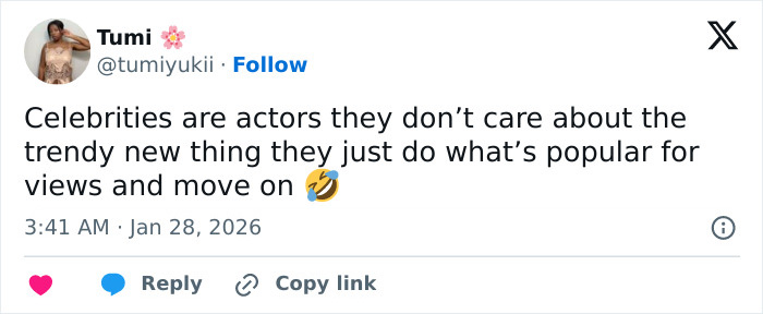 Tweet from user Tumi discussing celebrities and trends, relating to JoJo Siwa&rsquo;s latest confession and massive transformation reactions.