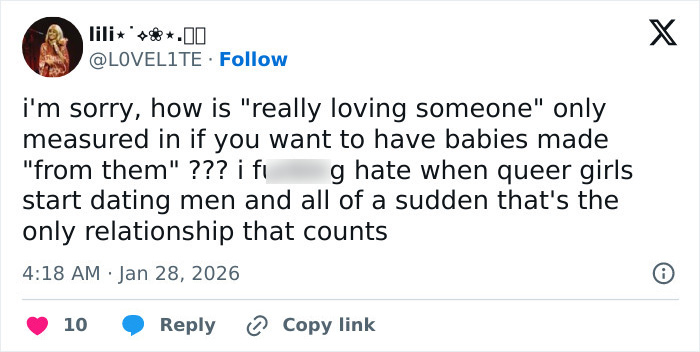 Tweet discussing relationship views, highlighting strong opinions related to JoJo Siwa's latest confession and her massive transformation.