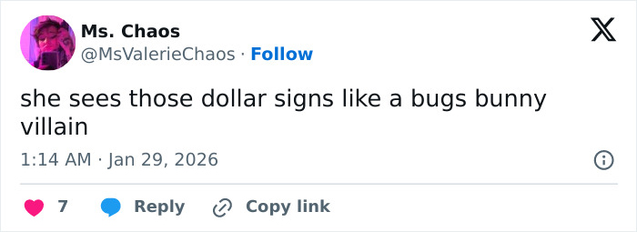 Tweet from Ms. Chaos reacting with a sarcastic comment on Erika Kirk’s grin in leaked clip amid backlash over explosive audio.