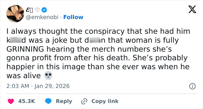 Screenshot of a tweet showing backlash over Erika Kirk’s grin in leaked clip after Charlie’s passing amid explosive audio.