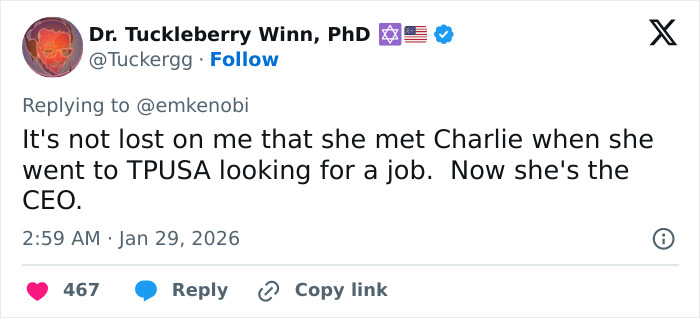 Screenshot of a tweet mentioning Erika Kirk’s grin in leaked clip amid backlash following Charlie’s passing.