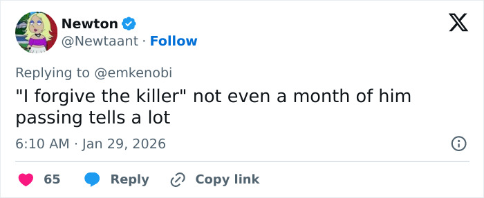 Tweet by user Newton expressing thoughts on forgiveness days after Charlie’s passing, sparking backlash and controversy online.