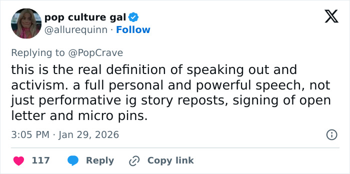 Screenshot of a social media post praising Lady Gaga for delivering a bold ICE speech during her concert. Screenshot of a social media post praising Lady Gaga for delivering a bold ICE speech during her concert.