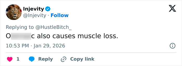 Tweet screenshot showing a user discussing muscle loss in response to a comment about the extremely skinny look of Ryan Seacrest&rsquo;s face.