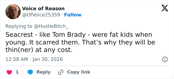 Screenshot of a social media post discussing Ryan Seacrest&rsquo;s extremely skinny look and the growing Hollywood trend.