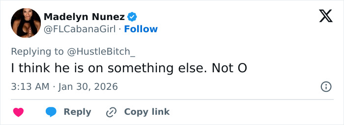 Reply tweet from Madelyn Nunez commenting on Ryan Seacrest&rsquo;s extremely skinny face look sparking fan concerns.