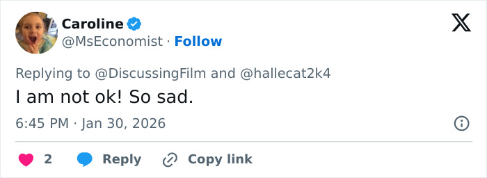 Tweet from Caroline expressing sadness, reacting to news about Schitt’s Creek star Catherine O'Hara passing away at 71. Tweet from Caroline expressing sadness, reacting to news about Schitt’s Creek star Catherine O'Hara passing away at 71.